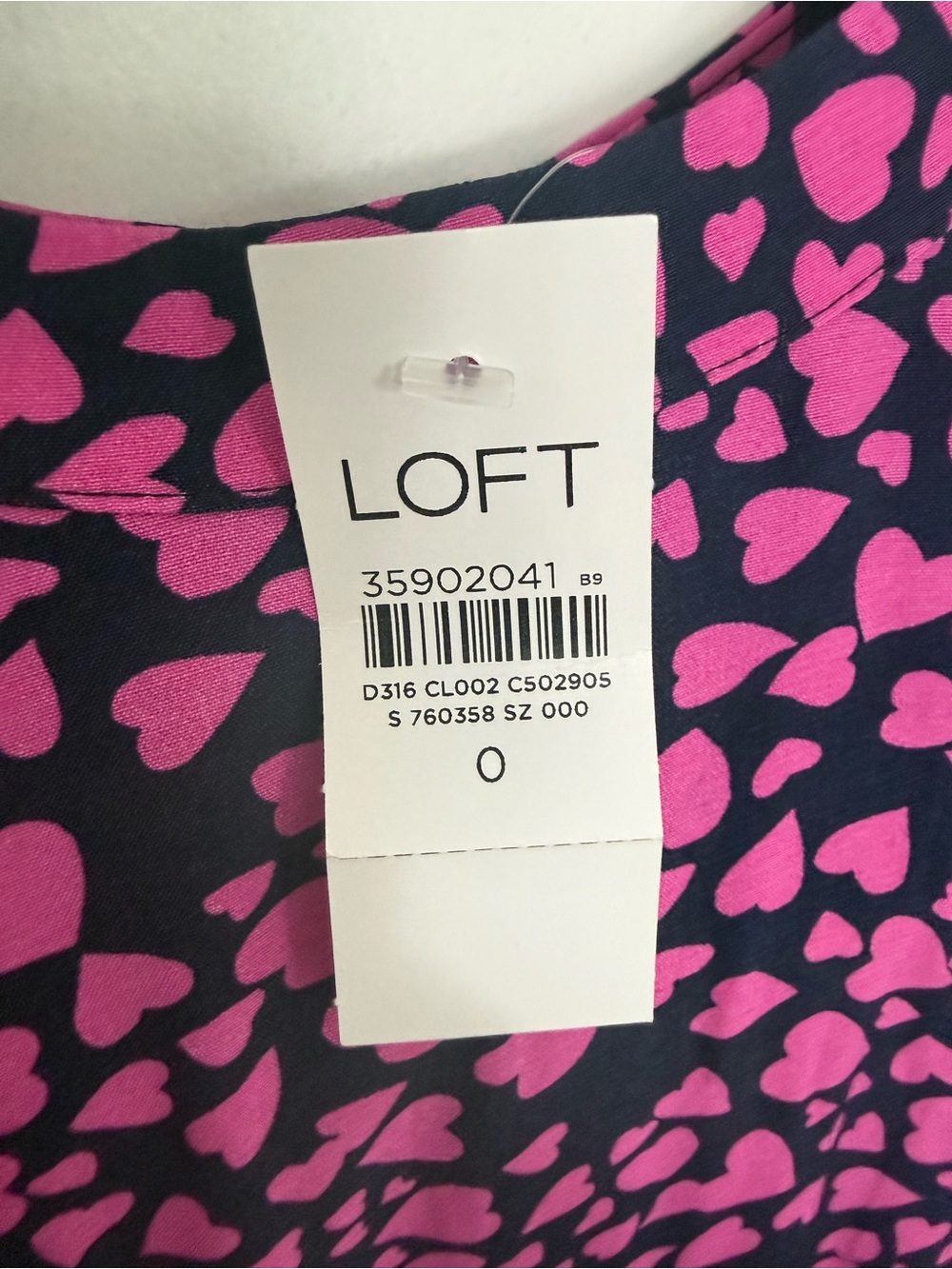LOFT Navy Dress with Hot Pink Heart Print - Picture 2 of 8